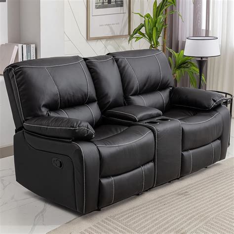 Amazon.com: EBELLO Faux Leather Manual Loveseat Recliner, Reclining ...