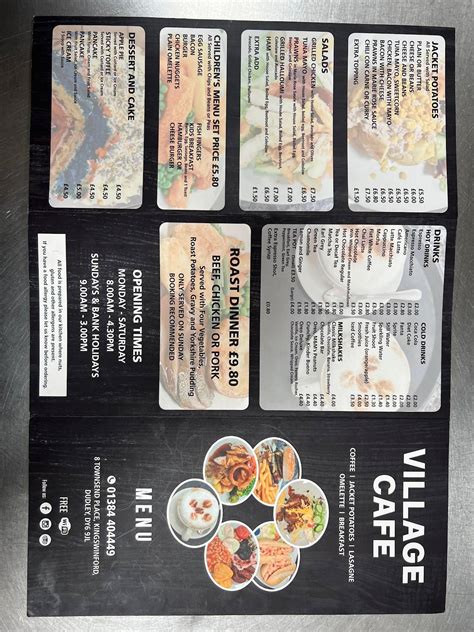 Menu at Village cafe, Kingswinford