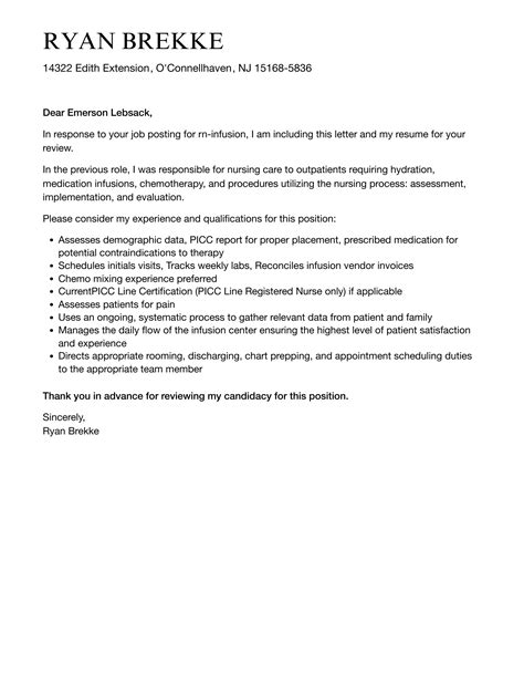 RN-Infusion Cover Letter | Velvet Jobs
