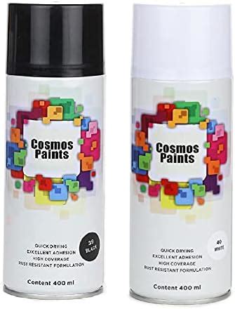 Cosmos Paints Gloss-White & Gloss Black Spray Paint - Combo Offer (Pack ...