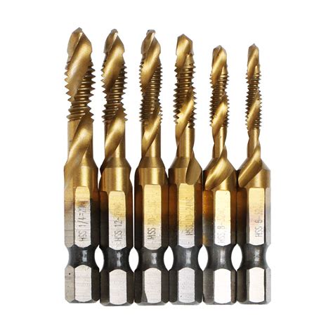 AUTOTOOLHOME 6 Pack Titanium Combination Drill Tap Bit Set Screw ...