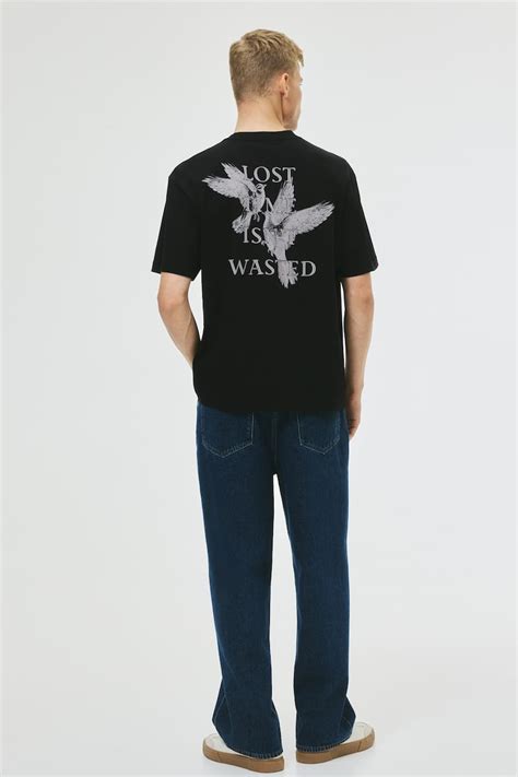 Men’s Black/Lost Time Loose Fit Printed T-shirt | H&M IN