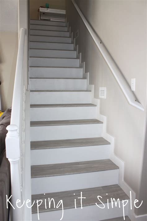 DIY Stairs Renovation: Gray Laminate Stairs with White Risers