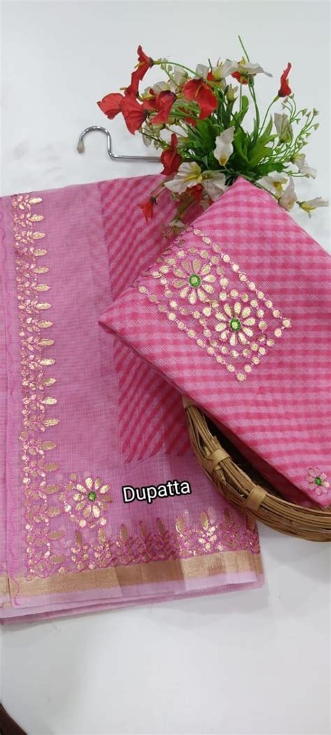 Kota Doria Cotton 3 pc Salwar Suit - Gota Patti - Leheriya.com