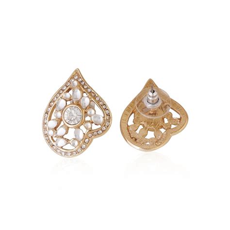 Buy Estele Gold Plated Leaf Shaped Stud Earrings with Kundan for Women ...