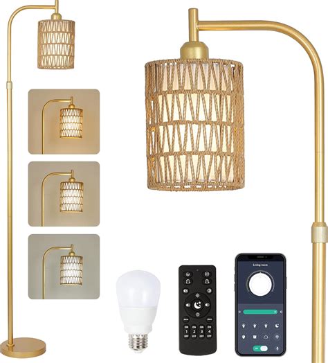 LAMSU Modern Gold Floor Lamps for Living Room, Boho Rattan Floor Lamp ...