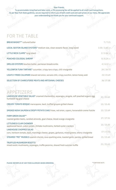 Menu at Lakehouse restaurant, Bay Shore