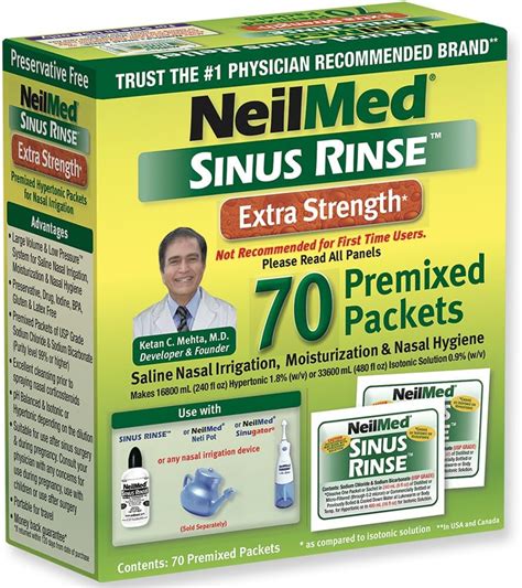 NeilMed's Sinus Rinse Extra Strength Pre-Mixed Hypertonic Packets, 70 ...
