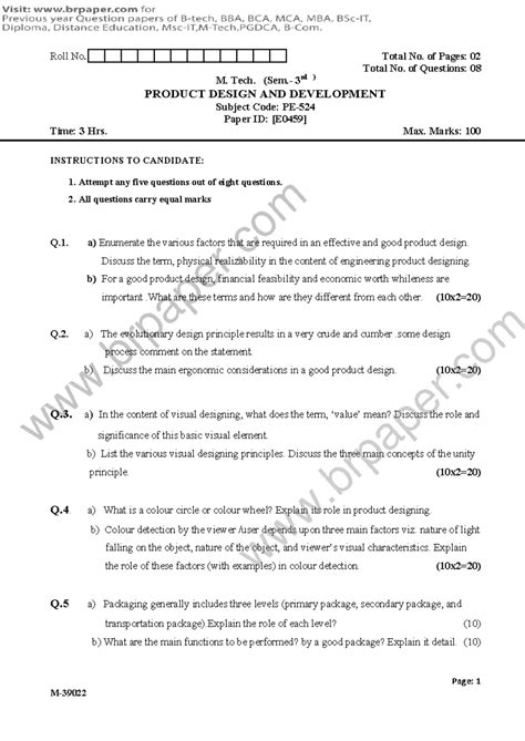 PDD (M. Tech 3rd Sem) Dec 2014: Product Design & Development Exam Guide ...