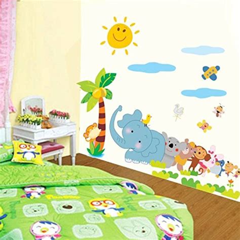Jungle Cartoon Cute Animals' Wall Sticker : Amazon.in: Baby Products