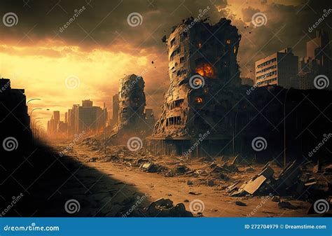 Atomic Bomb in City. Aerial View. Symbol of Nuclear War, End of World, Dangers of Nuclear Energy ...