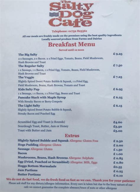 Salty Dog Cafe Menu