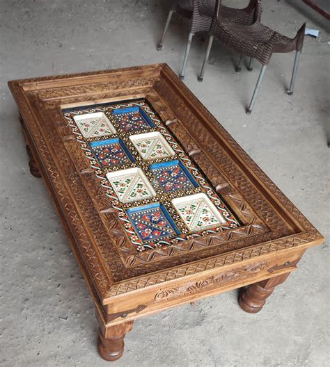 Handmade Vintage Style Swati Wooden Center Table: Hand-painted Ethnic ...