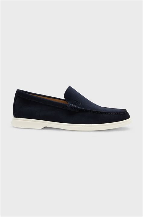 BOSS - Suede loafers with debossed logo - Dark Blue