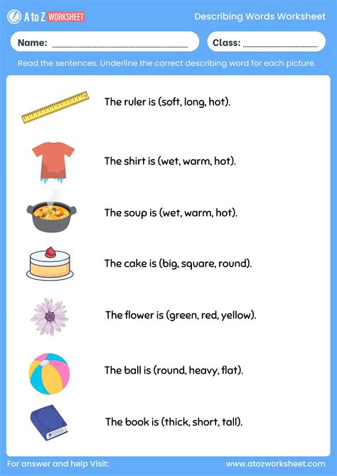 Descriptive Words Worksheet 的图像结果