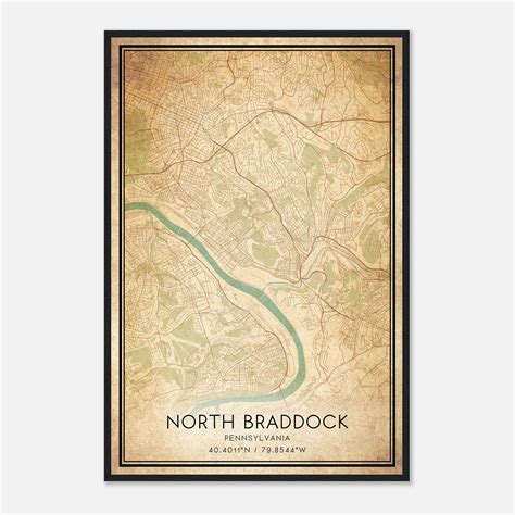 Vintage North Braddock Pennsylvania Map Poster, North Braddock PA City ...