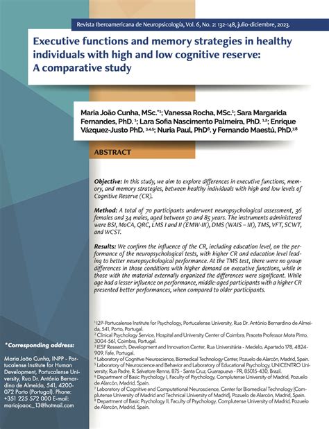 Executive functions and memory strategies in healthy individuals with ...