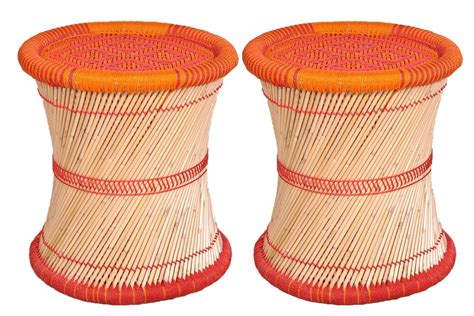 Ananya Creations Cane Wood Sitting Stool / Chair Full Size Red&Orange ...