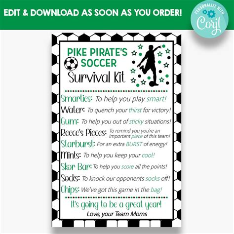 EDITABLE Soccer Team Survival Kit Cards | Soccer Team Gift Tags ...