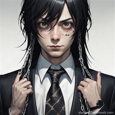 Anime Guy in Suit with Chains and Dead Eyes | Stable Diffusion Online
