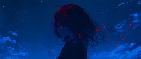 Download wallpaper 2560x1080 girl, field, art, anime, gloomy dual wide ...