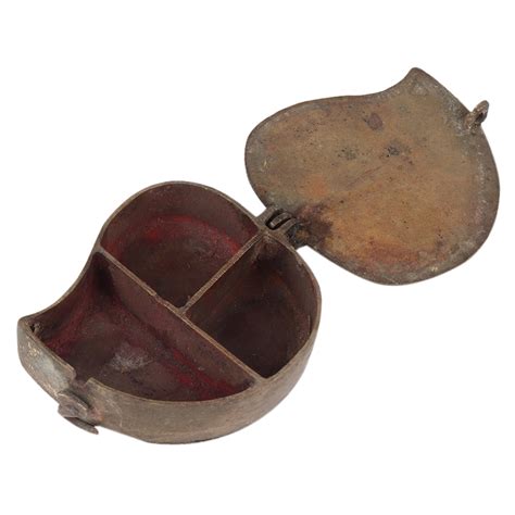 Brass Paisley Leaf Shaped Tika Box With Patina