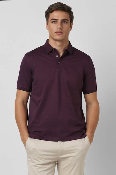 Buy Men Maroon Textured Polo Neck T-shirt Online - 39833224 | Van Heusen