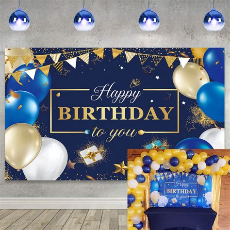 Buy Happy Birthday Decorations Banner Navy Blue And Gold Happy Birthday ...