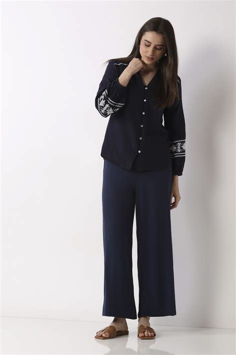 Buy Navy Viscose Lycra Relaxed Palazzos Online at Biba India