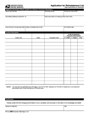 USPS PS 999 1998-2026 - Fill and Sign Printable Template Online