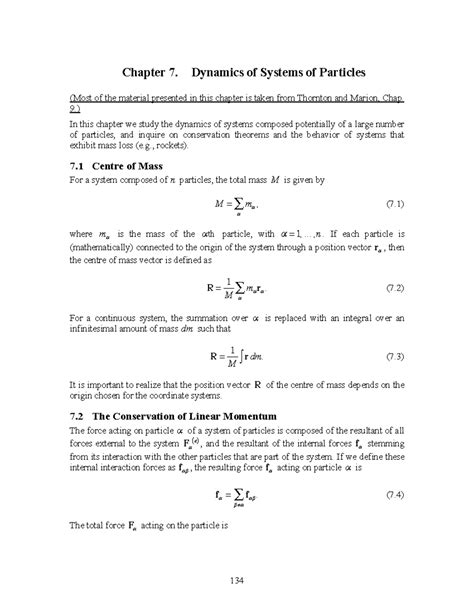 Dynamics of Systems of Particles - Lecture Notes (Course Code: PHYS 101 ...