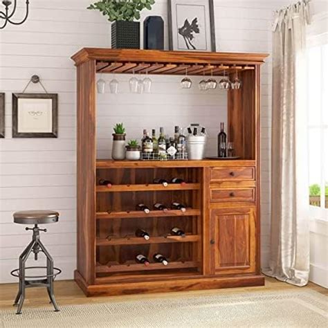 Reliable furniture Sheesham Wood Bar Cabinet & Wine Rack with Glass ...
