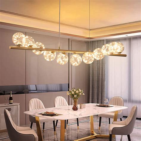Modern Long Strip Dining Table Chandelier LED Glass Globe Pendant Light ...