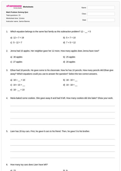 Free Math Problem Solving Worksheets 的图像结果