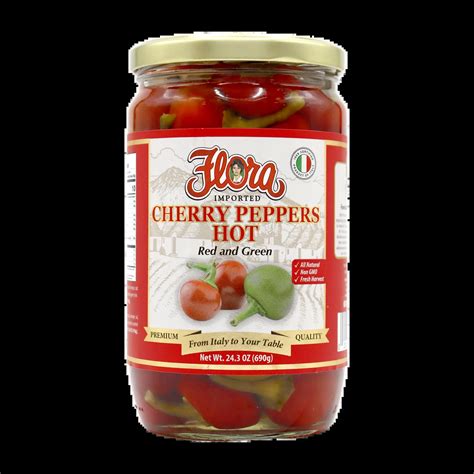 Red & Green Whole Hot Cherry Peppers Flora Fine Foods
