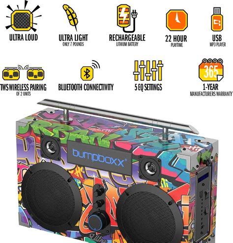 Buy ਬੰਪਬਾਕਸਕਸ ਬਲਿ Bluetoothਟੁੱਥ ਬੂਮਬਾਕਸ ਅਲਟਰਾ ਬਲੈਕ ਗ੍ਰਾਫਿਟੀ ਬੀਬੀਜੀ ...