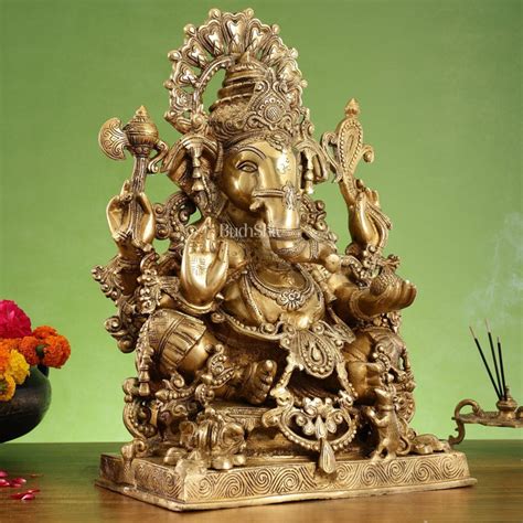 Buy Large Ganapati Statue: Blessing Ganesha Brass Idol - Budhshiv.com