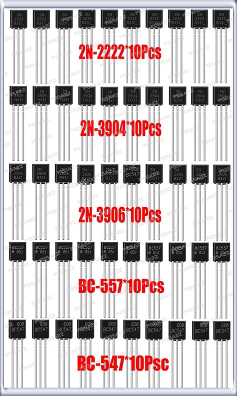 PGSA2Z™ Assorted Transistors Combo BC557 2N2222 2N3904 2N3906 NPN PNP ...