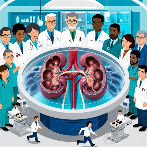 Doctors check health of kidneys and urinary system in clinic Medical study of tiny people with ...