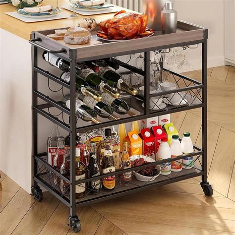 "Lofka 38"" Outdoor Rolling Portable Bar Cart - Drink Storage & Serving ...
