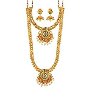 Buy Apara South Indian Gold Plated Long Copper Haram and Short Combo ...