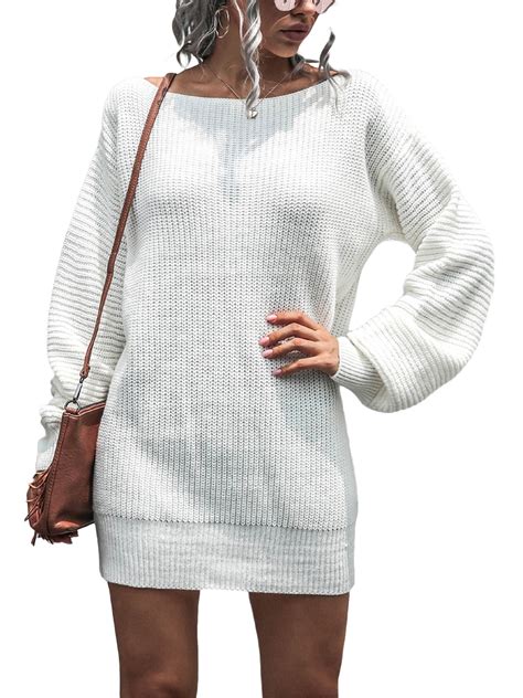Lamuusaa Women´s Off Shoulder Sweater Dress Long Sleeve Loose Knit ...