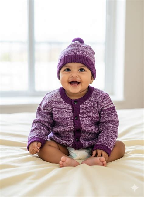 Baby Purple Melange Woolen Knitted Sweater Set – Madhuri Woollens