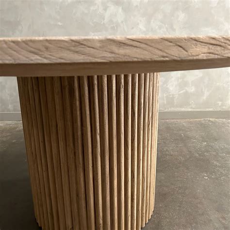 Custom Made Fluted Base Round Dining Table in Solid Elm Wood at 1stDibs ...