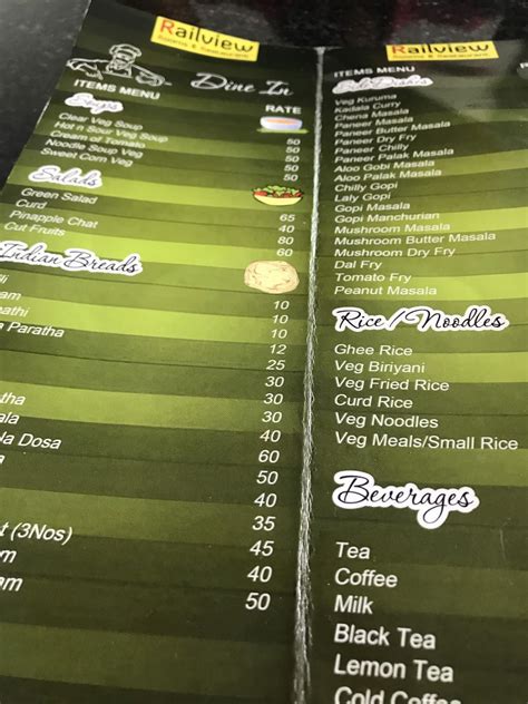 Menu at Railview Vegetarian Restaurant, Alappuzha