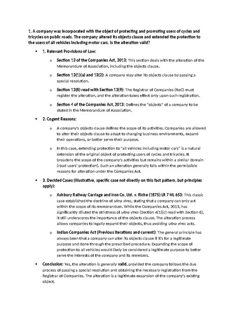 Company Law Issues: Validity of Alterations, Shareholder Rights, and ...