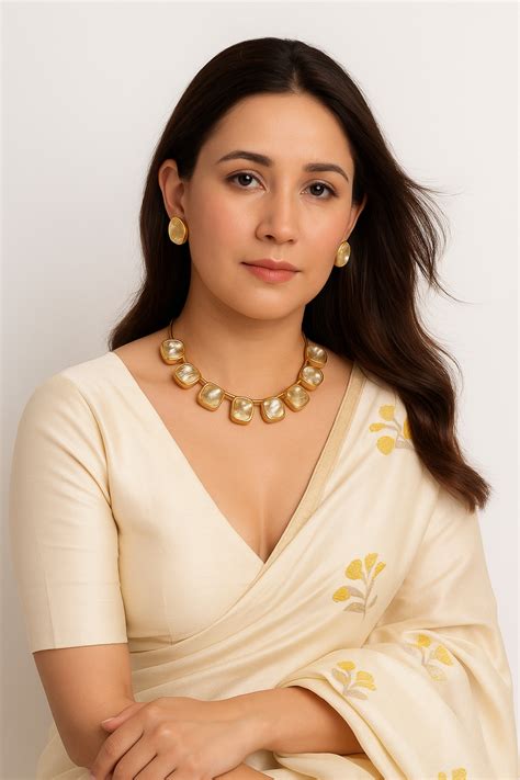 Baroque Pearls Natural Gemstones Embedded Gold Toned Brass Necklace Se ...