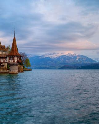 Download wallpaper mountains, lake, castle, Switzerland, Alps ...