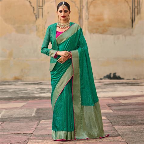 Green Festive Wear Woven Fancy Silk Saree