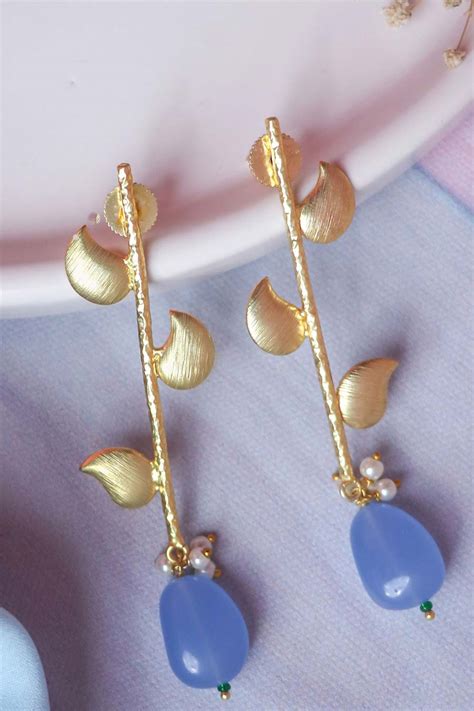 Shop Western Leaf Cornflower Blue Dangler Earrings by JOHORI at House ...
